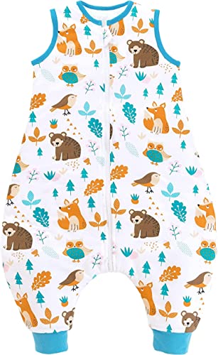 Chilsuessy Baby Schlafsack mit Füße 2.5 Tog Ganzjahres Schlafsack Baby Schlafsäcke Babyschlafsack mit Beinen für Säugling Kinder, Wald Tiere, 70cm/Baby Höhe 80-90cm