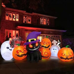 Danxilu 2,4m XXL Halloween Aufblasbar Kürbis mit Geist & Katze Outdoor Deko