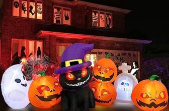 Danxilu 2,4m XXL Halloween Aufblasbar Kürbis mit Geist & Katze Outdoor Deko