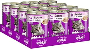 Whiskas Katzenfutter Nassfutter Adult 1+ mit Lachs in Gelee, 12 Dosen (12 x 400g)