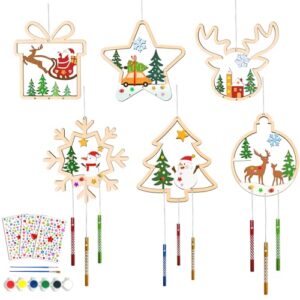 Happirra Weihnachten Bastelset Kinder DIY Windspiel – 12 Holzanhänger mit 6 Motiven, Weihnachtsanhänger Basteln ab 4 5 6 7 8 9 Jahre, Weihnachtsbasteln mit Kindern, Holz Weihnachtsdeko zum Bemalen