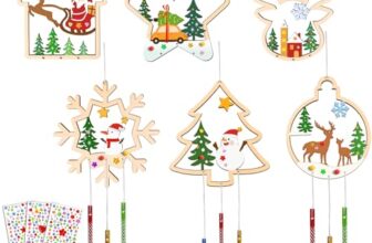 Happirra Weihnachten Bastelset Kinder DIY Windspiel – 12 Holzanhänger mit 6 Motiven, Weihnachtsanhänger Basteln ab 4 5 6 7 8 9 Jahre, Weihnachtsbasteln mit Kindern, Holz Weihnachtsdeko zum Bemalen
