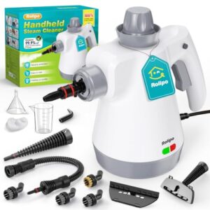 Rolipo Dampfreiniger Handgerät mit 12-Teiligem Zubehör, 1050W Steam Cleaner für Haushalt, Küche, Bad, Fenster, Polster & Auto–100% Chemiefrei, Hochdruck-Dampf gegen Schmutz Fett & Bakterien