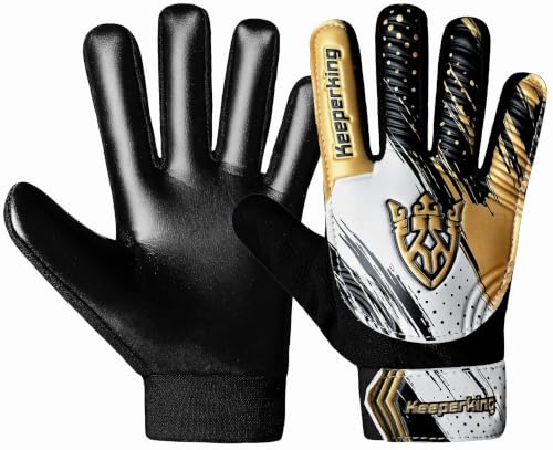 Keeperking Torwarthandschuhe Kinder Clawxen, Jungen und Mädchen, Junior Fußballhandschuhe Fußball Spielerhandschuhe für Jungen tormannhandschuhe Große 3-7 (C3 Gold-Schwarz, Größe 3 (5-6 Jahre))