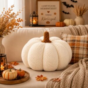 Shengruili Kürbis Kissen 23cm,Halloween Kürbis Kissen,Halloween Plüsch kürbis Kissen,3D Plüsch kürbis Dekokissen,3D Kürbisoptik Kürbiskissen