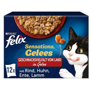 PURINA FELIX Sensations Gelees Geschmacksvielfalt vom Land Katzennassfutter, Portionsbeutel, 6x12x85g