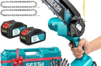 SEESII Mini Kettensäge mit Akku 8000mAh 6 Zoll, Akku Kettensäge mit Automatischer Öler und Ersatzkette, Handkettensäge Akku für Gartenscheren Astschere Holzschneidenz M6 Pro