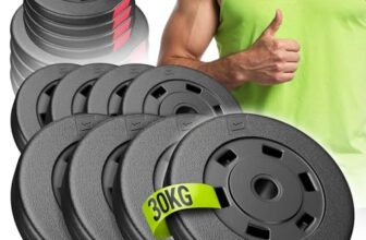 HOP-Sport Hantelscheiben Set 30 kg, Gewichtsscheiben 30 mm / 31 mm Bohrung, Kunststoff Hantelgewichte 4×5 kg + 4×2,5 kg, für Langhantel & Kurzhantel, bodenschonend
