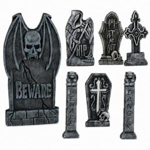 7 Stück Halloween Grabstein Deko 82/42 cm mit Erdspießen für Garten & Rasen
