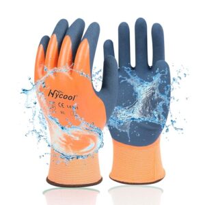 DS Safety Arbeitshandschuhe Herren und Damen – Wasserdichte Gartenhandschuhe mit Schaumlatex und Gummibeschichtung Handschuhe (1 Paar-Orange) Größe 9/L