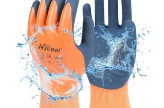 DS Safety Arbeitshandschuhe Herren und Damen – Wasserdichte Gartenhandschuhe mit Schaumlatex und Gummibeschichtung Handschuhe (1 Paar-Orange) Größe 9/L
