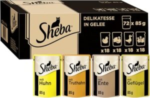 SHEBA Katzenfutter nass – 72x85g Portionsbeutel – Geflügel Variation in Gelee – Nassfutter für Katzen – 1 Großpackung