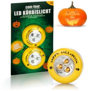 com-four® 2x LED Kürbislicht für Halloween – Kürbis Beleuchtung