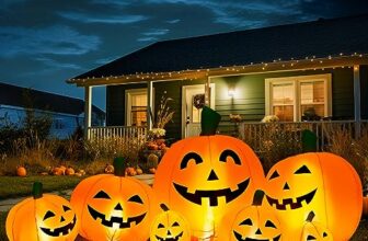 Solpex Halloween Deko, Halloween Inflatable Pumpkin Decoration, 240cm/8FT, 7 Pumpkin Set with 21 LED Lighting for Party, Garden, Lawn, Yard Decoration (Orange & White)