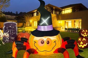 Kalolary 6.5FT Aufblasbarer Kürbis Spinne mit Hexenhut – Halloween Deko für Innen und Außenbereich