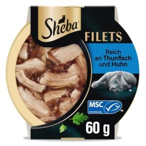 SHEBA Filets Adult Katzenfutter in Sauce mit Huhn und Thunfisch 16 x 60g Schale