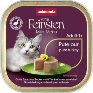 animonda vom Feinsten Mildes Menü Pute Pur (32 x 100g), getreidefreies Katzenfutter nass ohne Zucker, leicht verdauliches Katzenfutter mit Putenfleisch