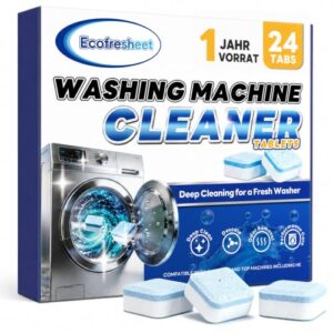 ECOFRESHEET Waschmaschinenreiniger Tabs 24 Stück – Extra Starke Tiefenreinigung gegen Gerüche, Kalk & Ablagerungen – Reinigt Trommel, Dichtung und Leitungen – Für Frontlader & Toplader