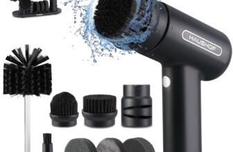 HAUSHOF Elektrische Reinigungsbürste, Akku Reinigungsbürste mit Ständer, LCD Anzeige, 3 Einstellgeschwindigkeiten, Spin Scrubber mit 7 Bürstenköpfen & 1 Messerschärfer, Für Badezimmer und Küche