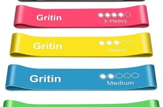 Gritin Fitnessbänder [5er Set] Widerstandsbänder mit 5 Stufen, 100% Latex Fitnessband Resistance mit Deutscher Übungsanleitung & Tragebeutel, Gymnastikband für Muskelaufbau, Yoga, Pilates