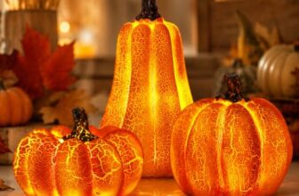 Herbstdeko Kürbis Deko mit LED Licht,3 Stück Herbst Deko Kürbis