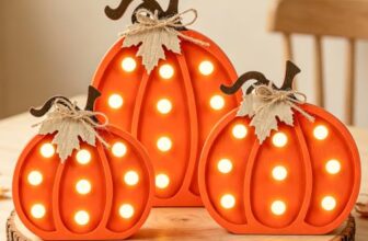 RumonZS Leuchtkürbis Holz Kürbis Deko Set Herbst Halloween Dekoration