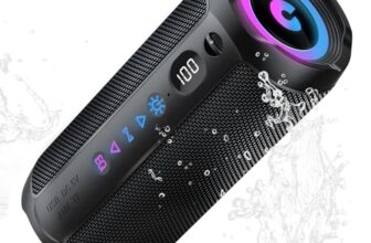 coioc Bluetooth Lautsprecher mit Licht, Bluetooth 5.4 Musikbox,25W Dual Lautsprecher, LED Anzeige & 25 Std Akku,Dualen Bass-Treibern, IPX7 wasserdicht,TWS Paarung, AUX,TF Karte,Geeignet Outdoor/Party