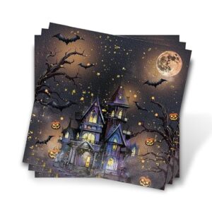 48 Stück halloween servietten, Schlosshalloween deko, tischdeko Fledermaus, halloween geschirr zubehör Feiertage servietten, Küche fall decor, Passend für restaurant, Party, Hotel oder mehr