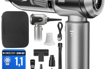 Handstaubsauger Akku Autostaubsauger Auto Stark, 26000Pa 4-in-1 Mini Staubsauger Kabellos, Car Vacuum Cleaner Air Duster, Tragbar, Leicht und Wiederaufladbar für Auto, Zuhause, Haustiere, Silbergrau