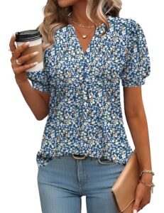 Rapbin Damen V-Ausschnitt Knopfleiste Bluse Longshirt Damen Kurzarm Hemd