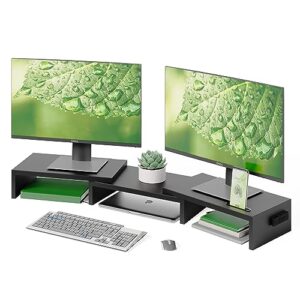 BONTEC Monitorständer Holz für 2 Monitore, verstellbare Länge und Winkel