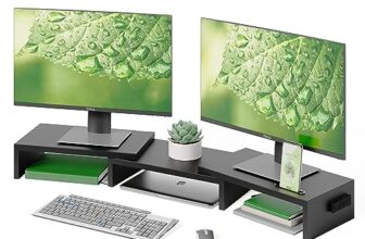 BONTEC Monitorständer Holz für 2 Monitore, verstellbare Länge und Winkel