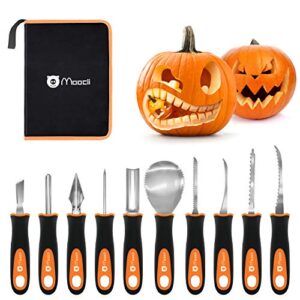 Moocii kürbis schnitzwerkzeug für Halloween DIY Dekoration kürbis schnitzset 10 Stück Kürbis Werkzeug Doppelseitiges Bildhauerwerkzeug aus Edelstahl schnitzset mit Etui