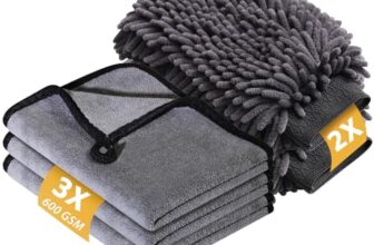 Autopflege Set mit 3x Mikrofasertücher Auto& 2er Mikrofaser Waschhandschuh