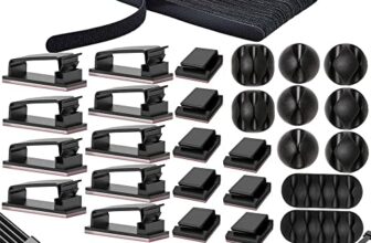 MiuCo Kabelmanagement Schreibtisch Kit mit 50Stk Kabelbinder Klettband+40Stk Kabelklemme/KabelClips+10Stk Kabelhalter Selbstklebende Kabelschellen, Kabel Management Organizer Kit für Schreibtisch