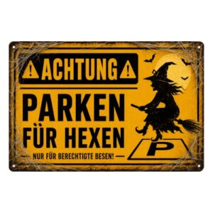 Halloween Deko Metallschild „Parken für Hexen“ 20×30 cm für Garten & Tür