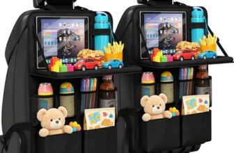 DULCE DOM Auto Organizer mit Klapptisch | 2er Set Sitzschoner für Kinder | 12 Staufächer, Wasserdicht & Robust | Rückbankschutz für Reisen, Urlaub & Alltag | Ideal für SUV, Limousine & Familie，Schwarz