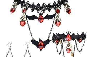 DPKOW HOWAF Gothic Schmuck Set Halloween Fledermaus Gotisch Halskette Vampir Ohrringe Armbänder für Halloween Kostüm Damen Gothic Kostüm Vampir Accessoires
