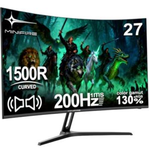 Minifire Gaming Monitor 27 Zoll Curved 200Hz,1920×1080 FHD,Adaptive Sync