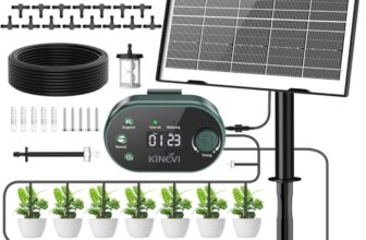 Solar Bewässerungssystem, Garten Automatisches Bewässerungs mit 22 Modi Timer, 15M Schlauch & 15 Tropfstrahler, Tropfbewässerung Set für Balkon, Hochbeet, Gewächshaus & Outdoor Topfpflanzen (3W)