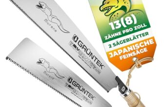 GRÜNTEK Japansäge MURENA inkl. 2 Sägeblätter; japanische Säge, Feinsäge, Kataba saw, Handsäge, Holzsäge | 630mm Länge, 300mm Sägeblatt | Kohlenstoffstahl, 3D-Präzisionszahnung | Handwerk