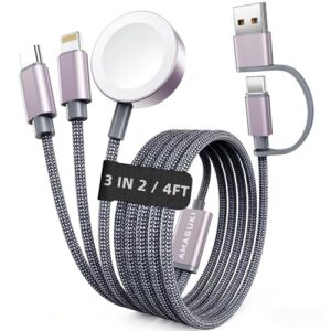 3 in 2 Ladekabel für Apple Watch USB C Kabel Multi Charger Cable Kompatibel mit iWatch Ultra/SE/11/10/9/8/7/6/5/4/3/2/1 iPhone 17-11/Galaxy S23-1.25M für Camping Travel Outdoor, für flugzeug gadgets