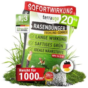 TerraUno Rasendünger Frühjahr/Sommer mit Sofortwirkung, NPK Dünger, 20 kg