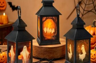 3 Stück Halloween Deko Outdoor Laterne mit LED Kerze, Halloween Deko Innen