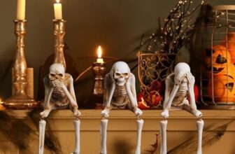 Halloween Deko Skelett mit Beweglichen Gelenken für Halloween Innen Outdoor Garten Haus Patio Dekorationen, Halloween Horror Dekoration Nicht Hinsehen Nicht Zuhören Nicht Sagen (3 Stück)