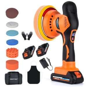 Protmex Poliermaschine Auto Akku – 6 Variable Geschwindigkeit Auto Politur Set 2800-5500RPM 21 PCS Aufsätze, 2 x 21 V 1,5 Ah Akku Poliermaschine für Auto Autopflege Polieren Wachsen Kratzerentfernung