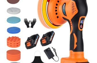 Protmex Poliermaschine Auto Akku – 6 Variable Geschwindigkeit Auto Politur Set 2800-5500RPM 21 PCS Aufsätze, 2 x 21 V 1,5 Ah Akku Poliermaschine für Auto Autopflege Polieren Wachsen Kratzerentfernung