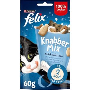 FELIX KnabberMix Milchmäulchen Katzensnack, Knusper-Leckerlie, 8 x 60g