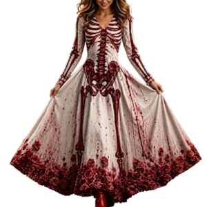 Halloween Kostüm Damen Gruselig Vampir Skelett Horror Braut Kleidung