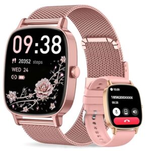 coioc Smartwatch Damen mit Telefonfunktion(2 Armbändern), 1.85 Zoll HD Sportuhr, 120+ Sportmodi, IP68 Wasserdicht Fitness Tracker mit Herzfrequenz, Schlafmonitor für iOS Android-Rosenrosa